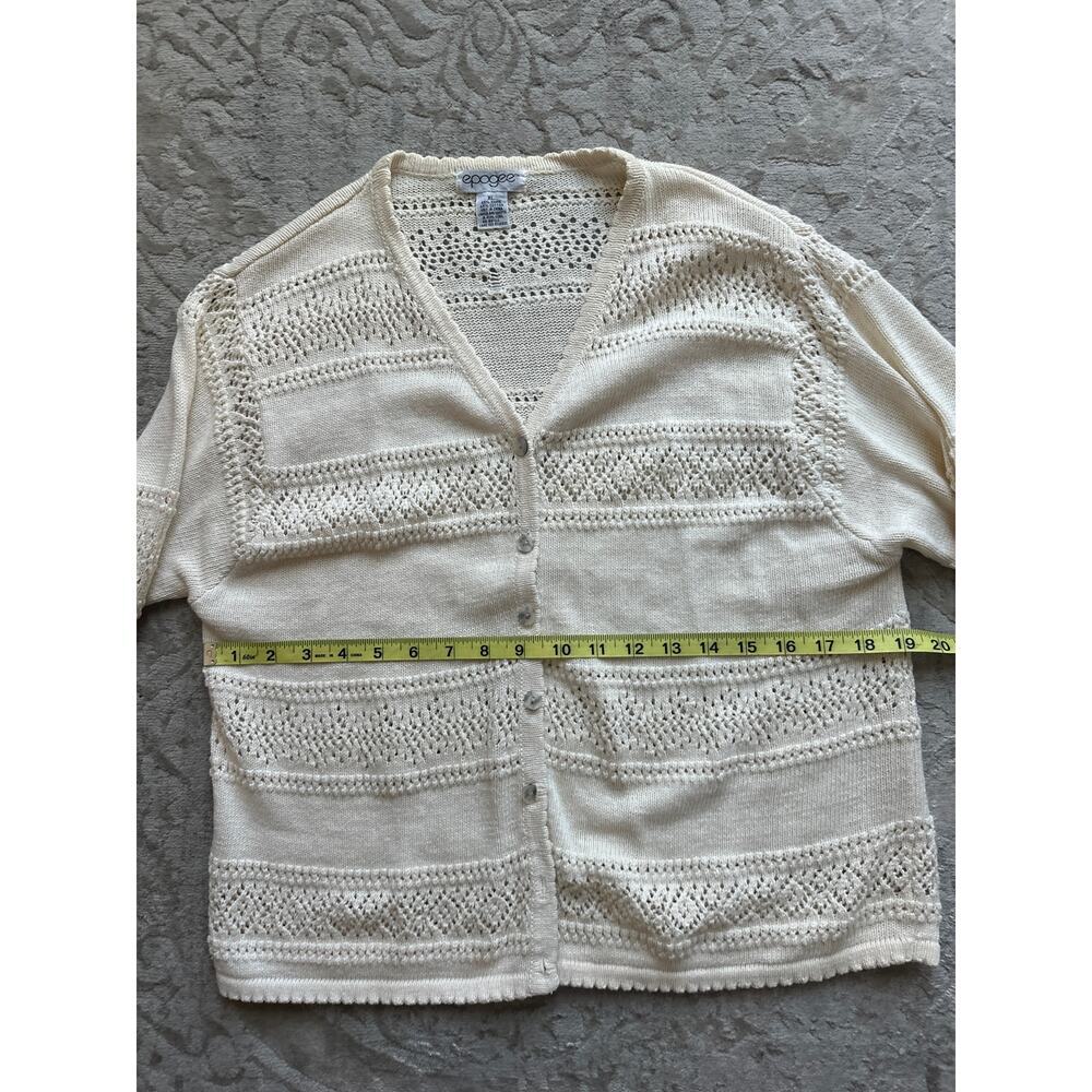 Vintage Cream Crochet Knit Cardigan Women’s Large Boho Open Weave Sweater - Picture 5 of 6
